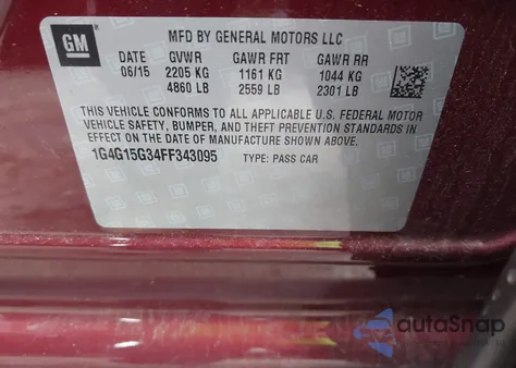 2015 Buick Lacrosse 1Sv from USA, damaged, VIN 1G4G15G34FF343095